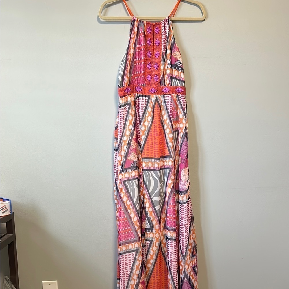 H&M Beaded Halter Boho Festival Maxi Dress Size 4